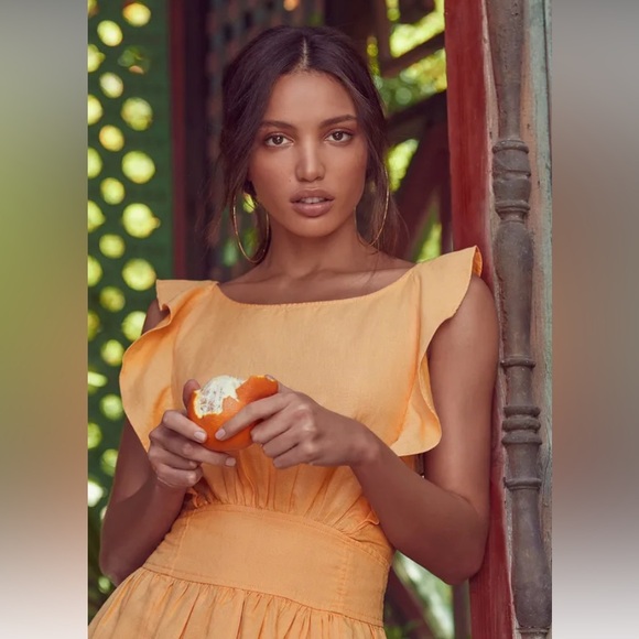 Free People linen sun yellow Erin dress with tie back - Picture 2 of 7